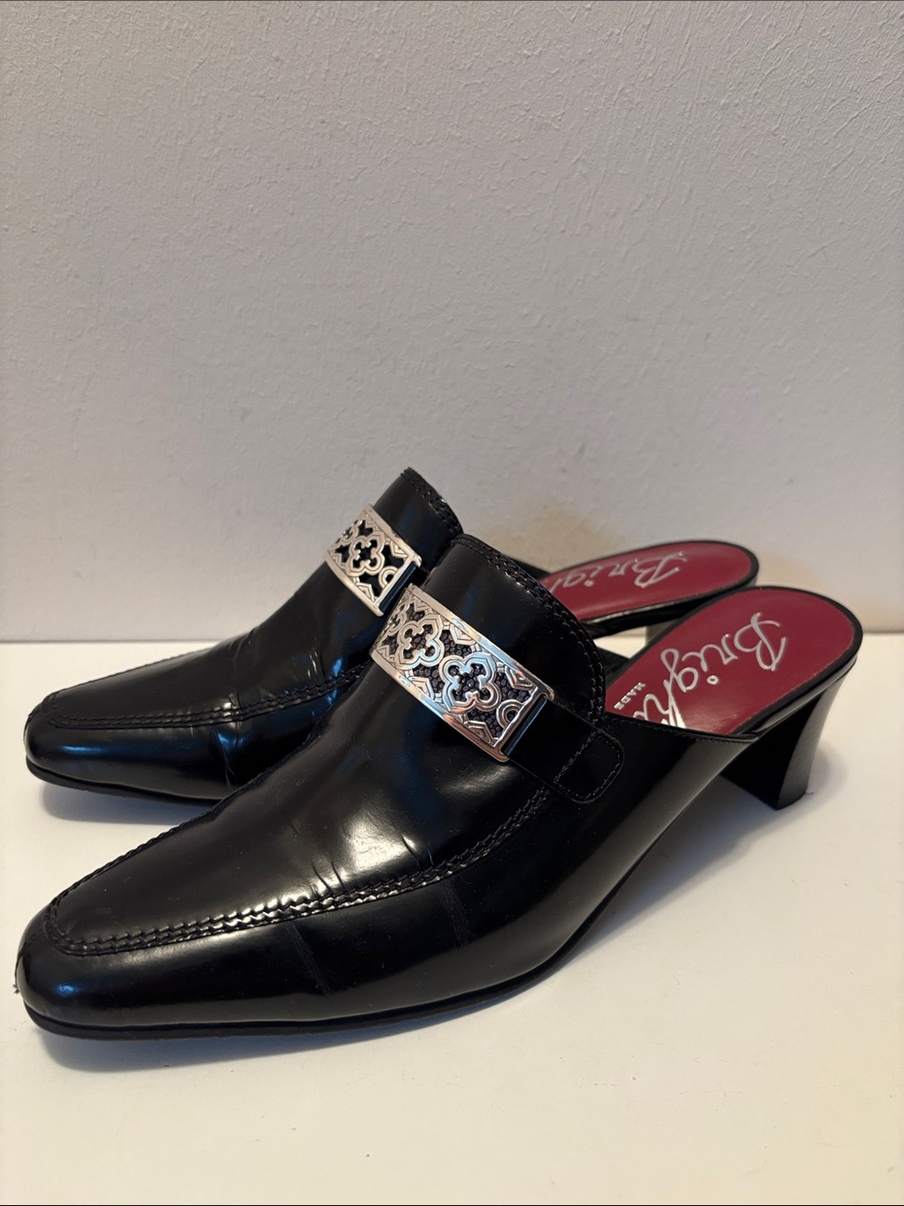 Brighton Black Leather Slip-On Heel Mules Tour made in Italy 9M